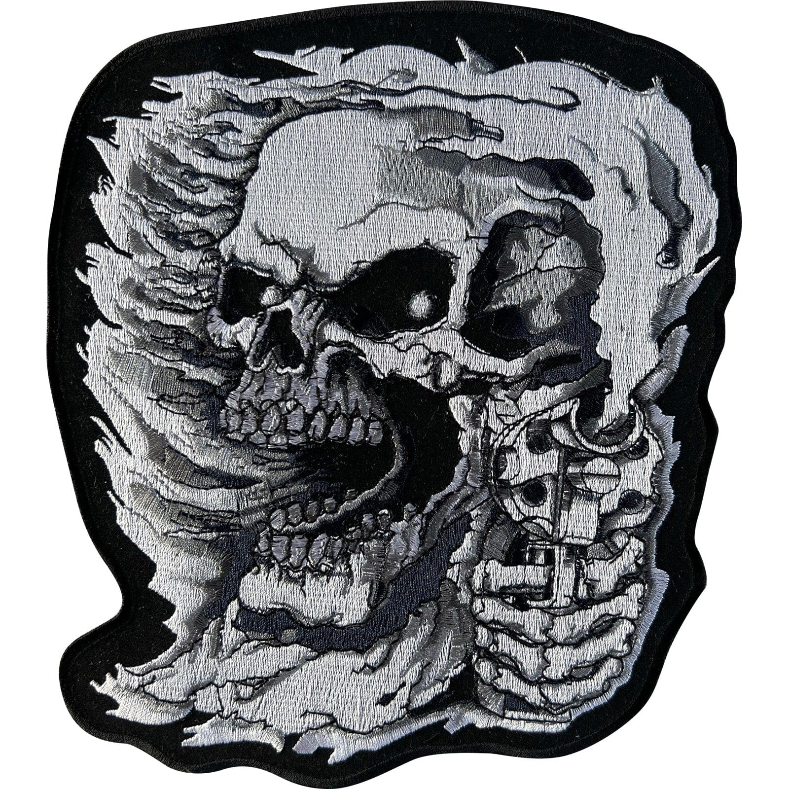 Big Large Skull Revolver Gun Patch Iron On Sew On Jacket Biker Embroidered Badge