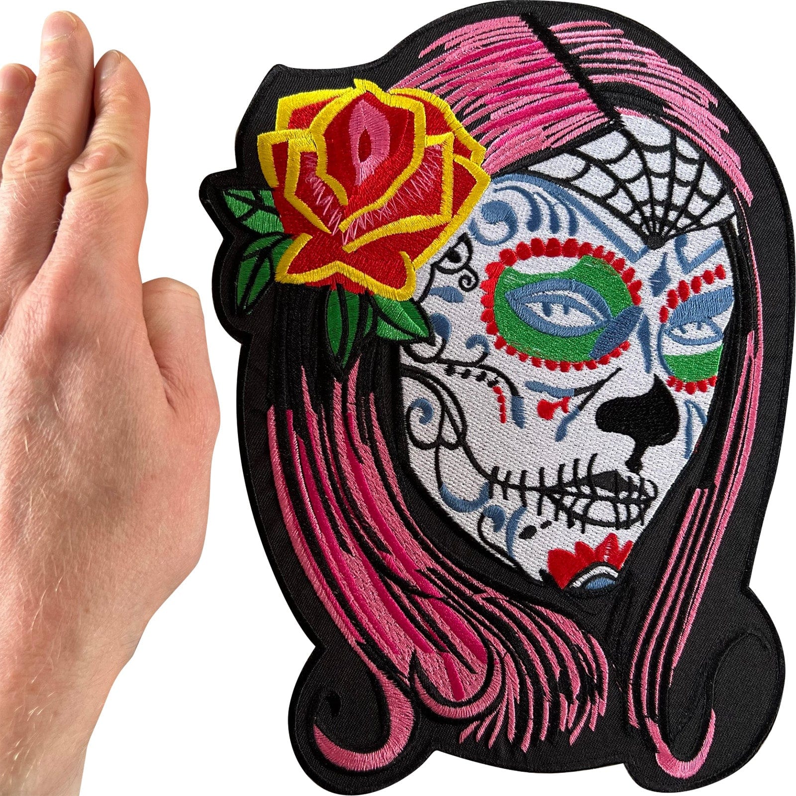 Big Large Sugar Skull Girl Patch Iron Sew On Jacket Coat Shirt Embroidered Badge