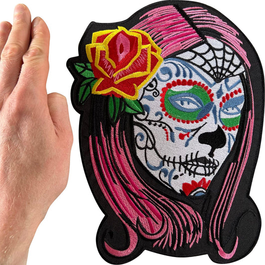 Big Large Sugar Skull Girl Patch Iron Sew On Jacket Coat Shirt Embroidered Badge