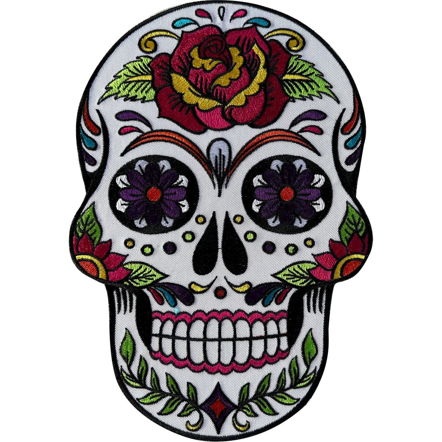 Big Large Sugar Skull Patch Iron Sew On Denim Leather Jacket Embroidered Badge
