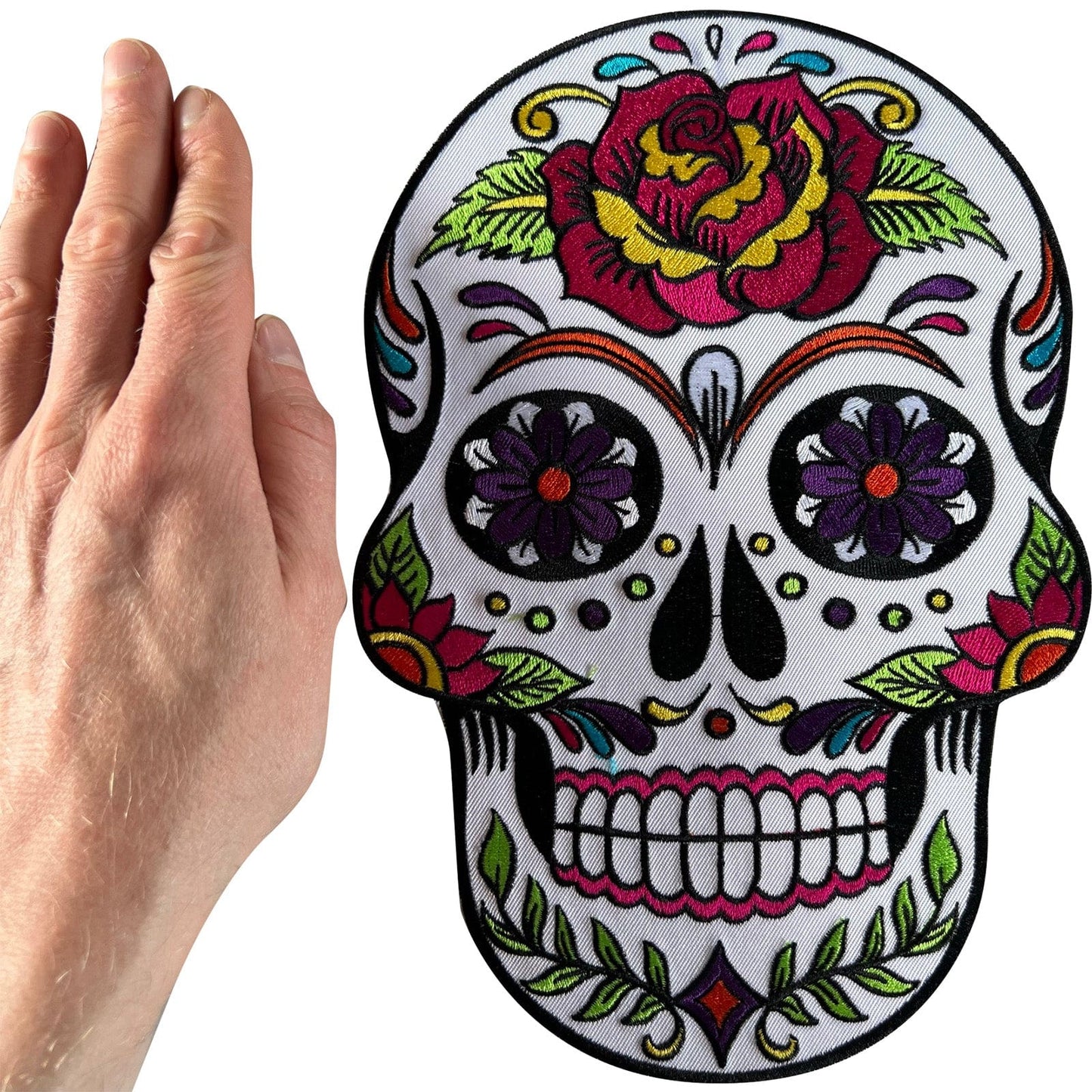 Big Large Sugar Skull Patch Iron Sew On Denim Leather Jacket Embroidered Badge