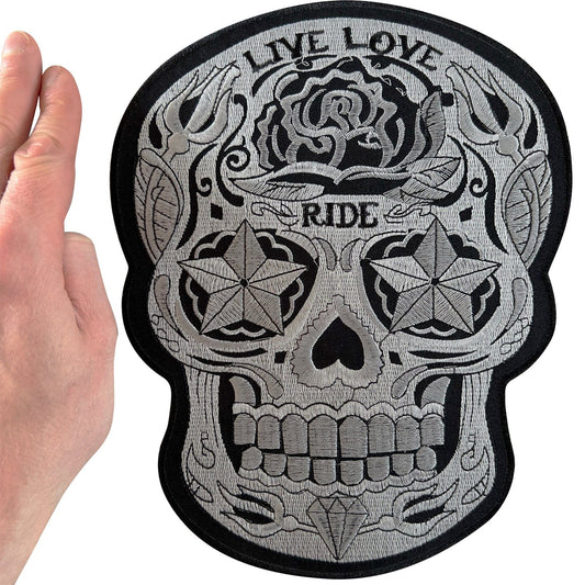 Big Large Sugar Skull Patch Iron Sew On Motorcycle Jacket Back Embroidered Badge