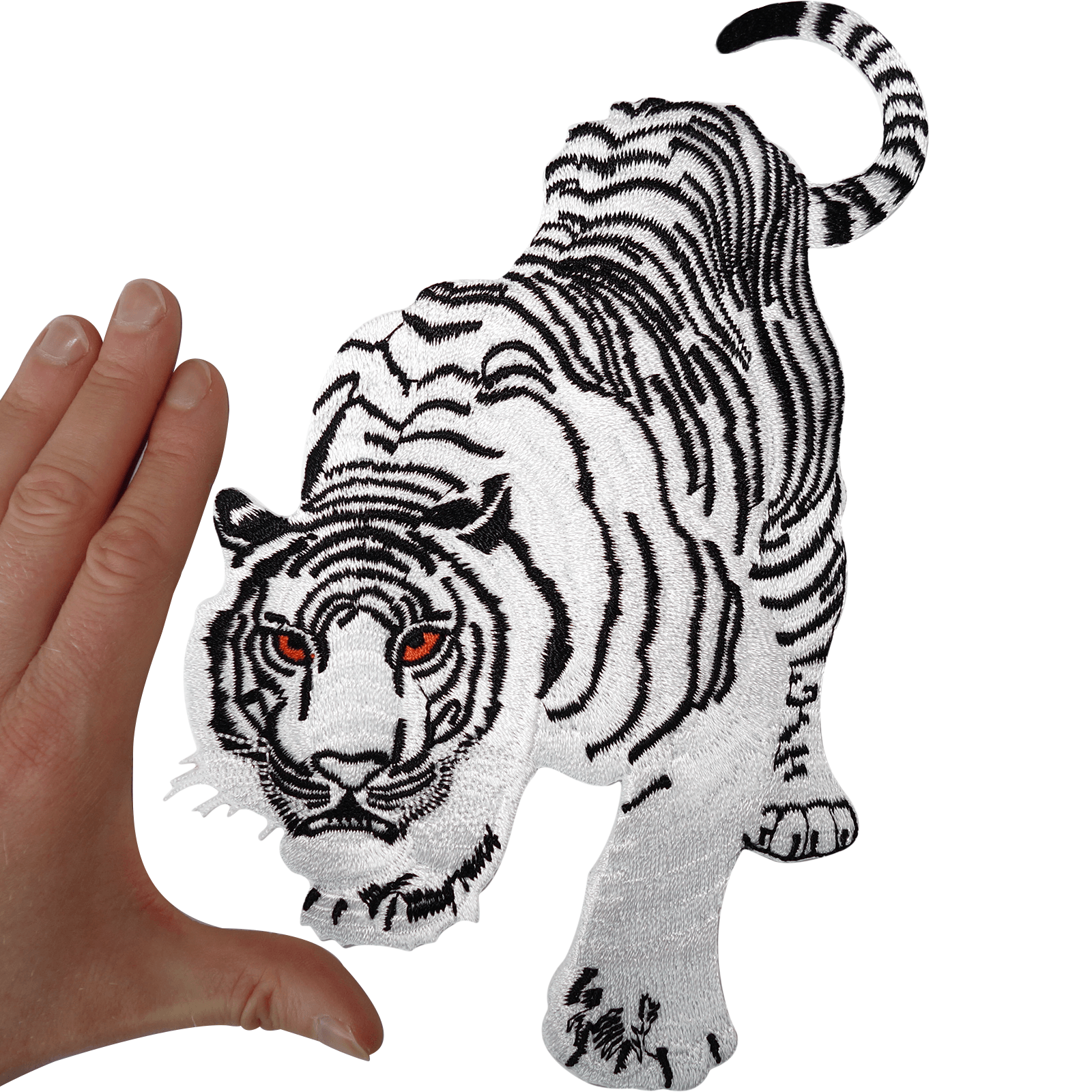 Big Large White Tiger Iron On Patch Sew On Jacket Animal Cat Embroidered Badge