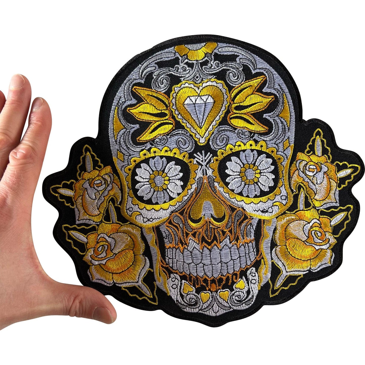 Big Large Yellow Flower Sugar Skull Patch Iron Sew On Jacket T Shirt Coat Badge