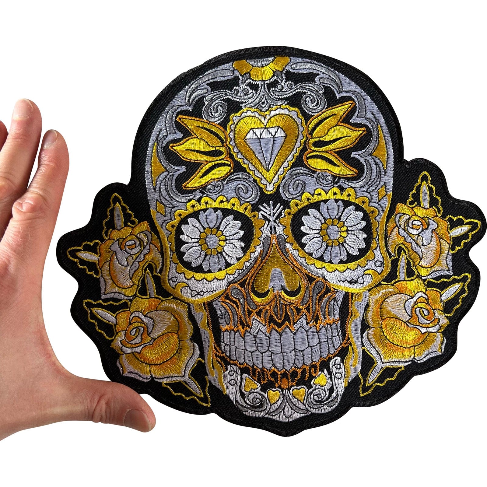 Big Large Yellow Flower Sugar Skull Patch Iron Sew On Jacket T Shirt Coat Badge