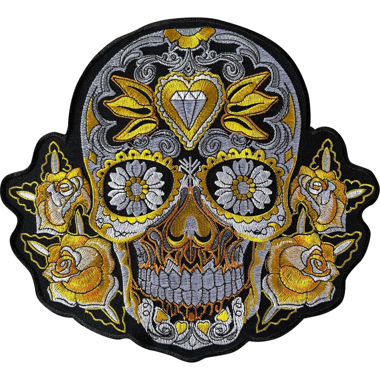 Big Large Yellow Flower Sugar Skull Patch Iron Sew On Jacket T Shirt Coat Badge
