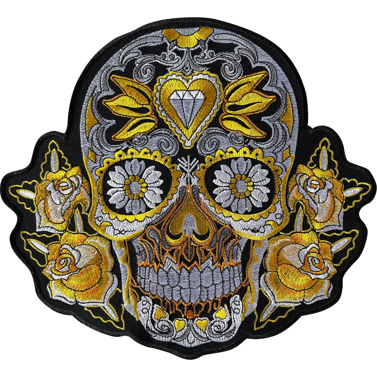 Big Large Yellow Flower Sugar Skull Patch Iron Sew On Jacket T Shirt Coat Badge