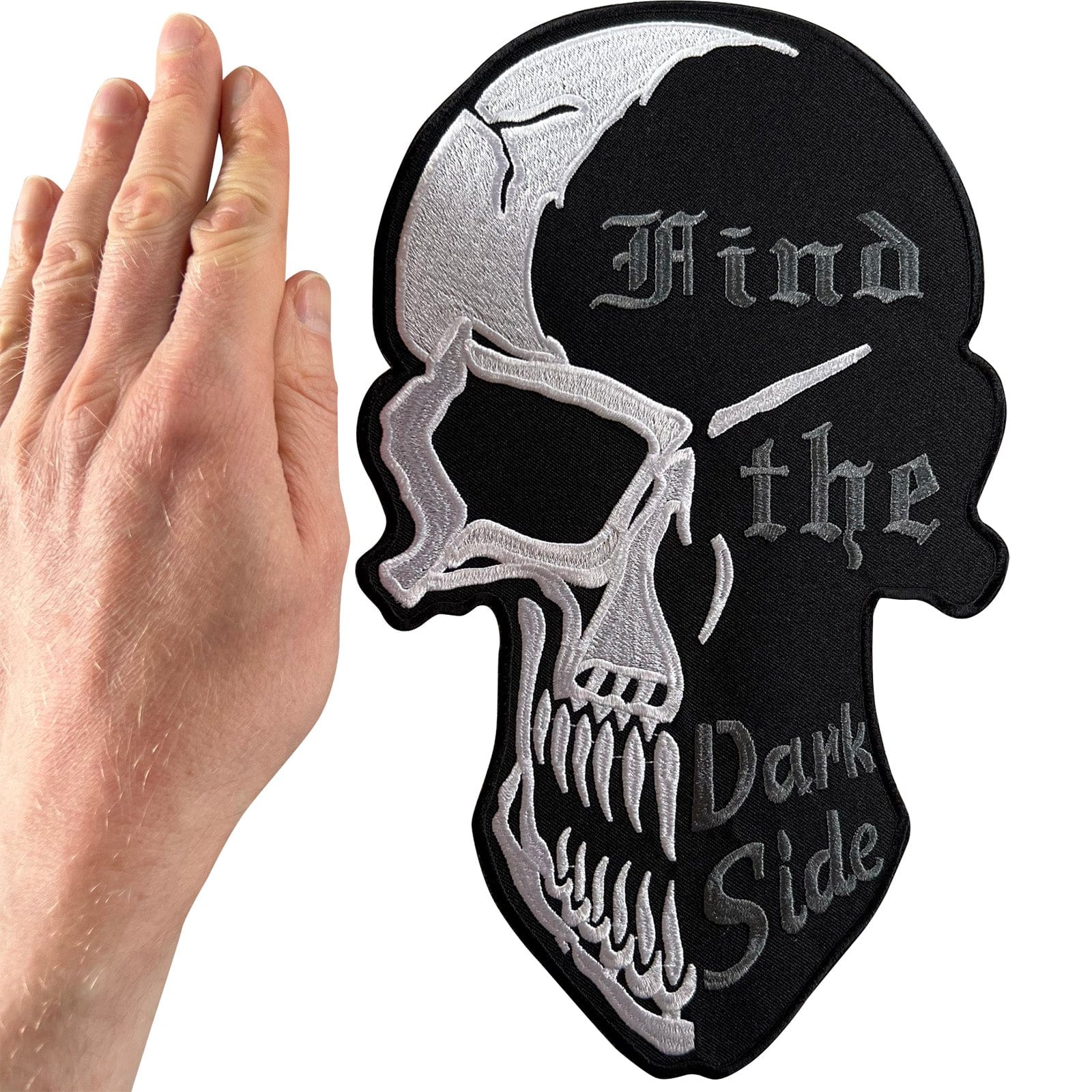 Big Large Yin and Yang Skull Patch Iron On Sew On Black White Embroidered Badge