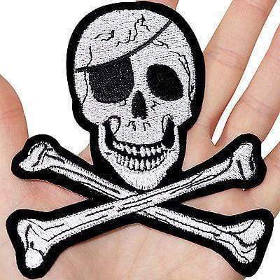 Big Skull Bones Embroidered Iron Sew On Patch Pirate Shirt Hat Fancy Dress Badge