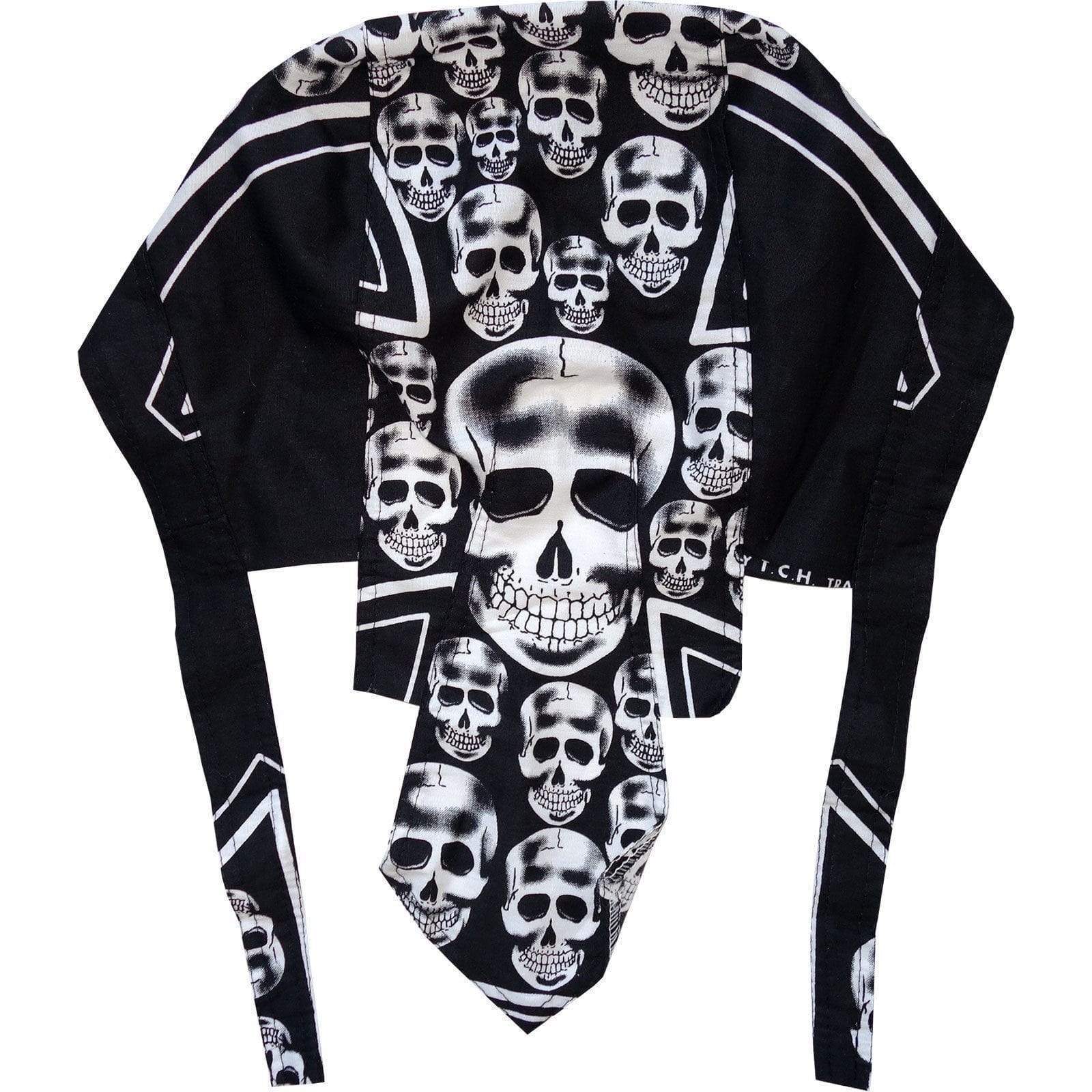 Biker Bandana Black Iron Cross Skulls Motorcycle Motorbike Chopper Hat Chef Cap