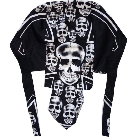 Biker Bandana Black Iron Cross Skulls Motorcycle Motorbike Chopper Hat Chef Cap