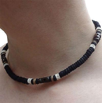 Black Brown Bead Elastic Stretch Surfer Necklace Chain Choker Mens Womens Boys Black Brown Bead Elastic Stretch Surfer Necklace Chain Choker Mens Womens Boys