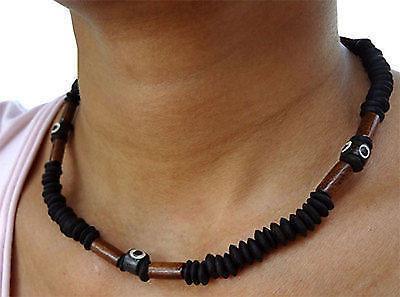 Black Brown Surfer Necklace Chain Choker Mens Womens Boys Girls Wood Jewellery Black Brown Surfer Necklace Chain Choker Mens Womens Boys Girls Wood Jewellery