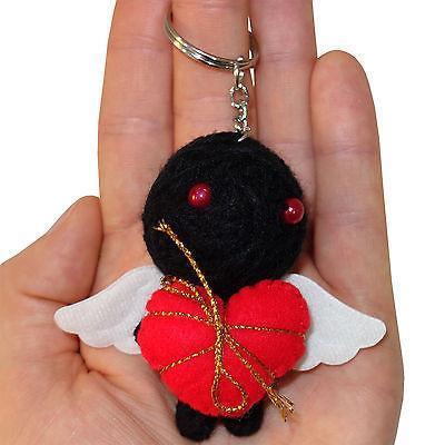 Black Cherub Cupid White Wings Red Love Heart Voodoo Doll Keychain Toy Bag Charm Black Cherub Cupid White Wings Red Love Heart Voodoo Doll Keychain Toy Bag Charm