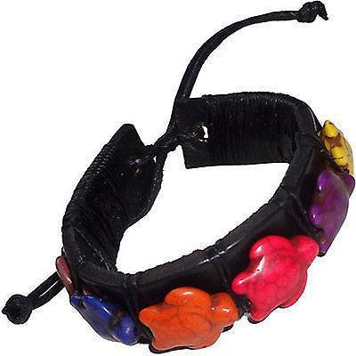 Black Leather Multicoloured Turtle Bracelet Tortoise Wristband Bangle Mens Woman