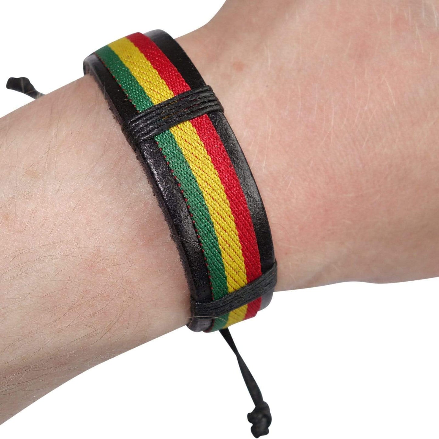 Black Leather Rasta Bracelet Wristband Bangle Mens Womens Boys Girls Jewellery