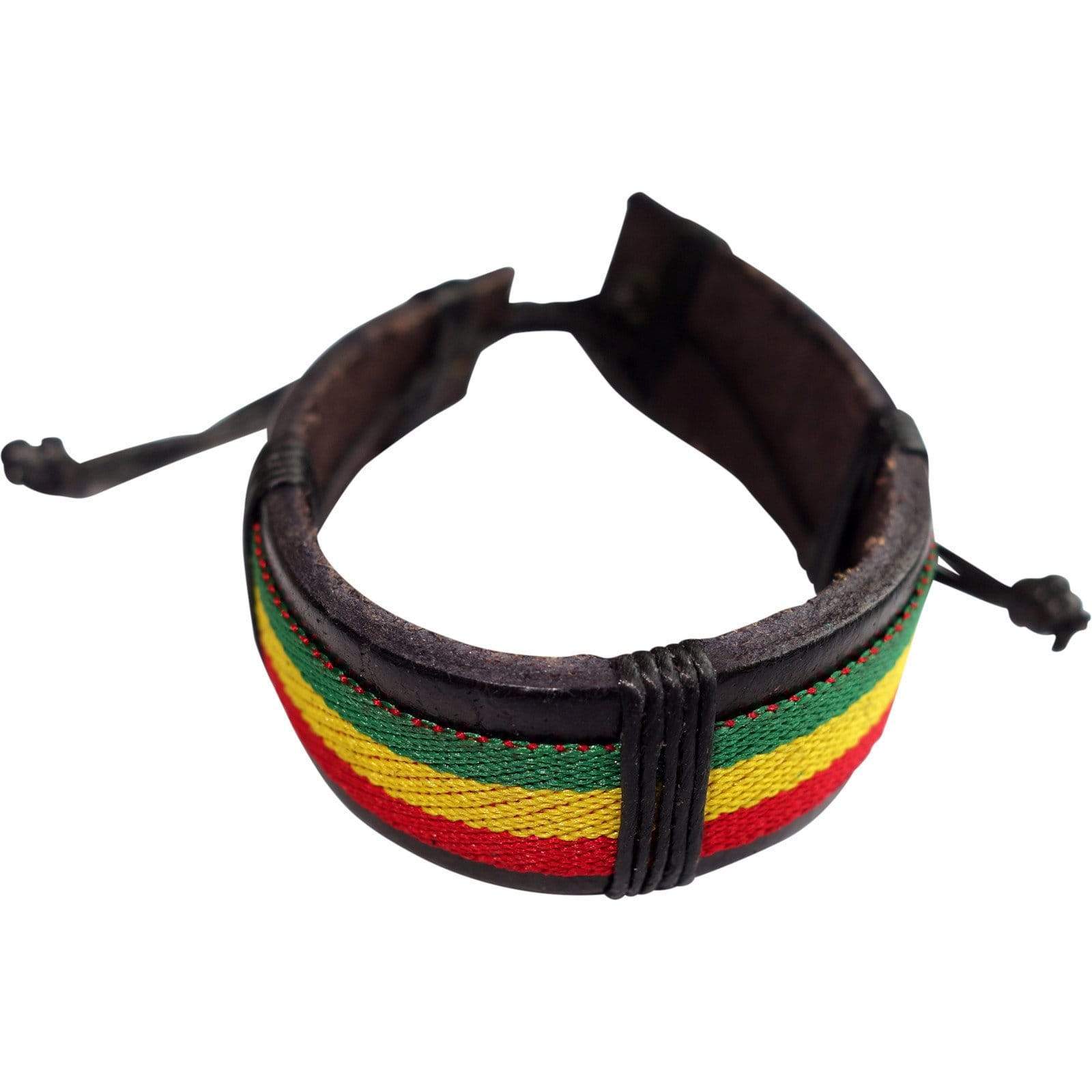 Black Leather Rasta Bracelet Wristband Bangle Mens Womens Boys Girls Jewellery