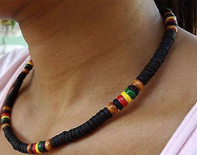 Black Rasta Wood Beaded Necklace Chain Choker Mens Ladies Boys Girls Jewellery Black Rasta Wood Beaded Necklace Chain Choker Mens Ladies Boys Girls Jewellery