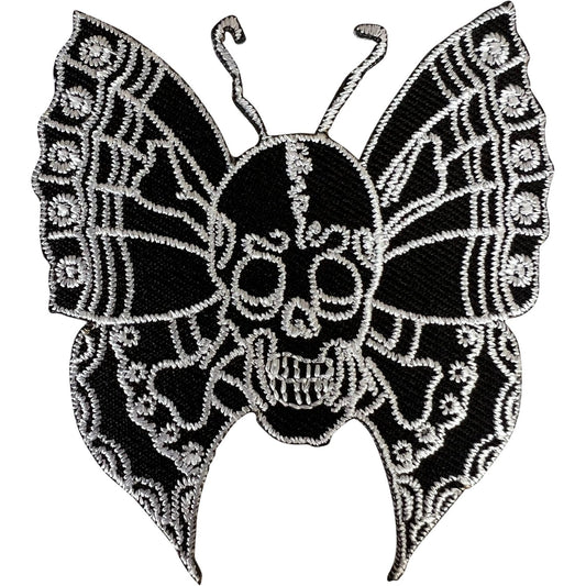 Black Skull Butterfly Patch Iron Sew On Shirt Jean Jacket Goth Embroidered Badge