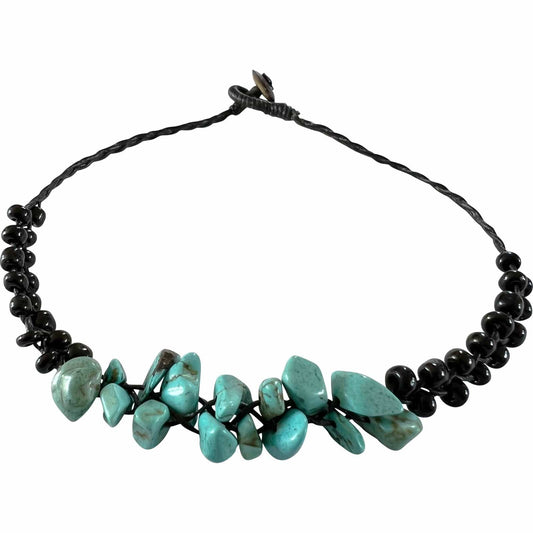 Black Turquoise Beads Anklet Cord Foot Chain Ankle Bracelet Handmade Jewellery