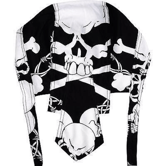 Black White Skull Zandana Bandana Motorbike Biker Sun Hat Cap Pirate Fancy Dress