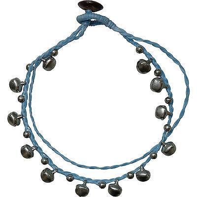 Blue Ankle Bracelet Foot Anklet Cord Chain Silver Bells Mans Girl Feet Jewellery Blue Ankle Bracelet Foot Anklet Cord Chain Silver Bells Mans Girl Feet Jewellery