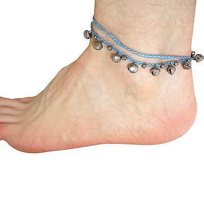 Blue Ankle Bracelet Foot Anklet Cord Chain Silver Bells Mans Girl Feet Jewellery Blue Ankle Bracelet Foot Anklet Cord Chain Silver Bells Mans Girl Feet Jewellery