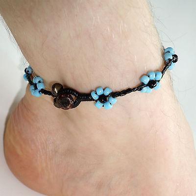 Blue Black Floral Flower Ankle Bracelet Foot Anklet Bells Chain Womens Jewellery Blue Black Floral Flower Ankle Bracelet Foot Anklet Bells Chain Womens Jewellery
