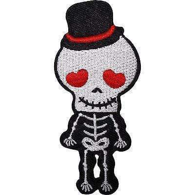 Bowler Hat Heart Eyes Skeleton Embroidered Iron Sew On Patch Biker Jacket Badge
