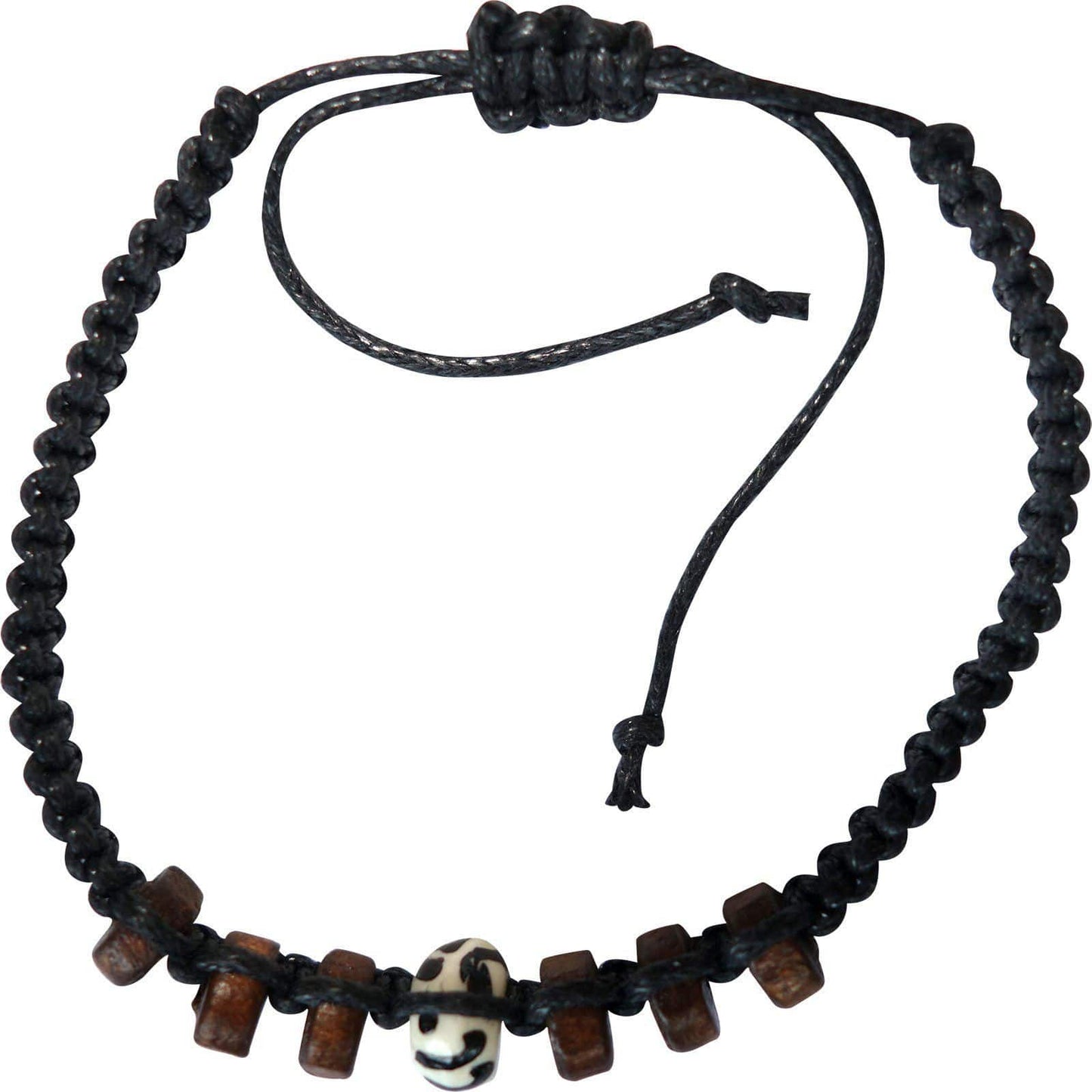 Brown Wood Black Cotton Bracelet Wristband Bangle Mens Womens Ladies Jewellery