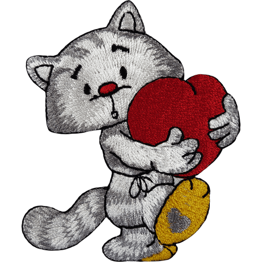 Cat Red Love Heart Iron On Patch Sew On Embroidery Applique Embroidered Badge