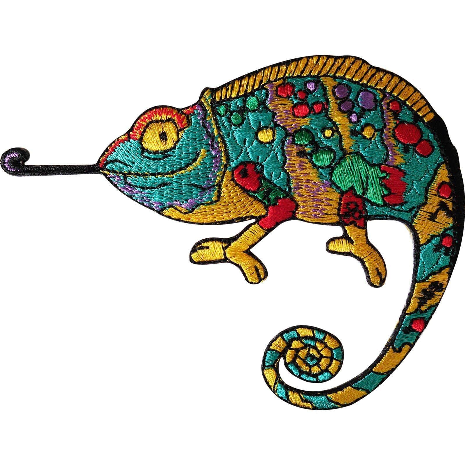 Chameleon Patch Iron / Sew On Clothes Jacket Bag Biker Embroidered Lizard Badge