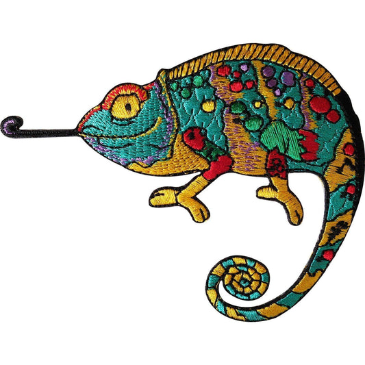 Chameleon Patch Iron / Sew On Clothes Jacket Bag Biker Embroidered Lizard Badge