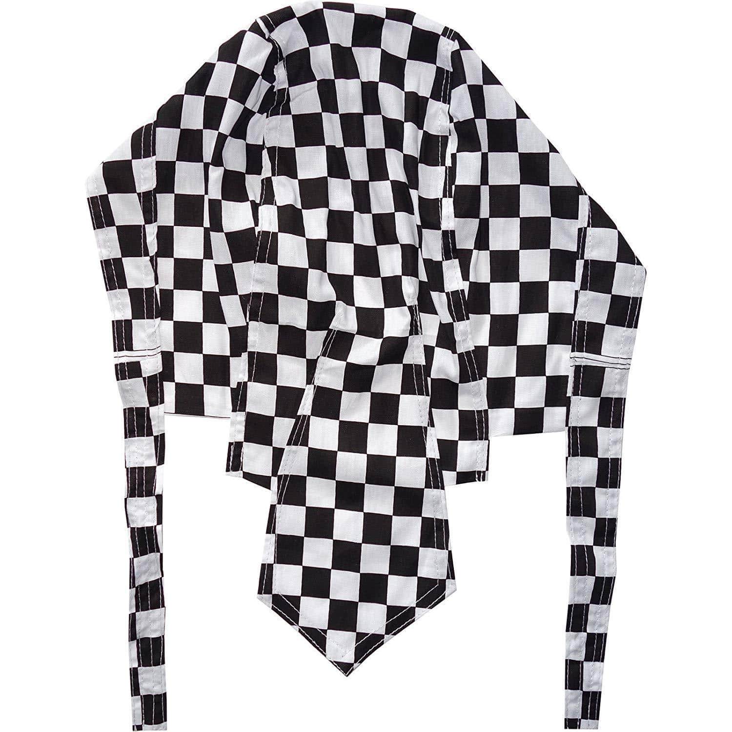 Chefs Checked Black White Square Zandana Bandana Headband Doo Dew Du Rag Hat Cap