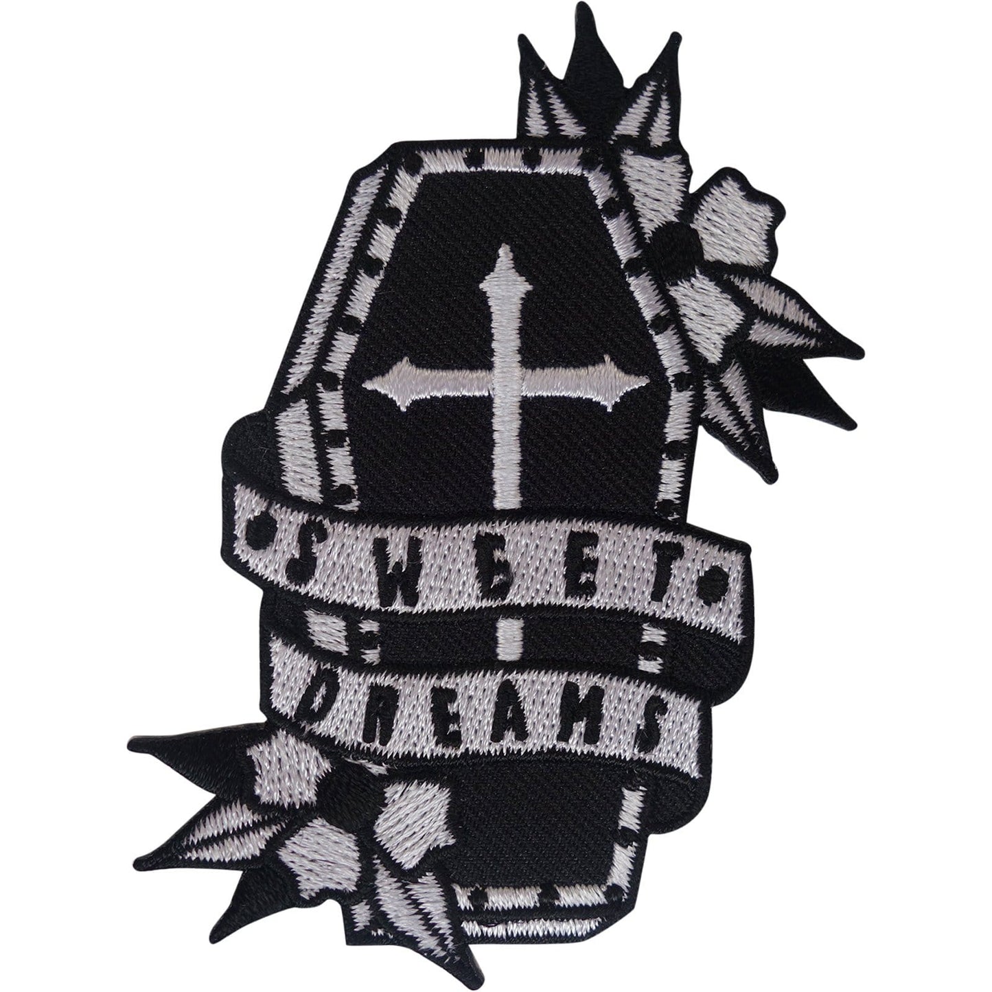 Coffin Patch Iron Sew On Clothes Funeral Flowers Death Black Embroidered Badge