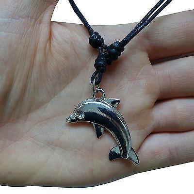 Dolphin Silver Tone Pendant Chain Necklace Choker Charm Mens Womens Girls Boys