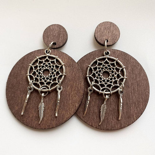Dreamcatcher Wood Stud Earrings