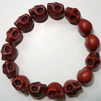 Elastic Brown Skull Charm Bead Bracelet Wristband Bangle Mens Womens Boys Girls