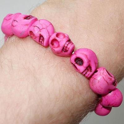 Elastic Pink Skull Charm Bead Bracelet Wristband Bangle Ladies Womens Girls Kids Elastic Pink Skull Charm Bead Bracelet Wristband Bangle Ladies Womens Girls Kids