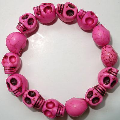 Elastic Pink Skull Charm Bead Bracelet Wristband Bangle Ladies Womens Girls Kids Elastic Pink Skull Charm Bead Bracelet Wristband Bangle Ladies Womens Girls Kids