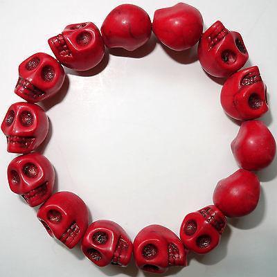 Elastic Red Skull Charm Bead Bracelet Wristband Bangle Mens Womens Boy Girl Kids Elastic Red Skull Charm Bead Bracelet Wristband Bangle Mens Womens Boy Girl Kids