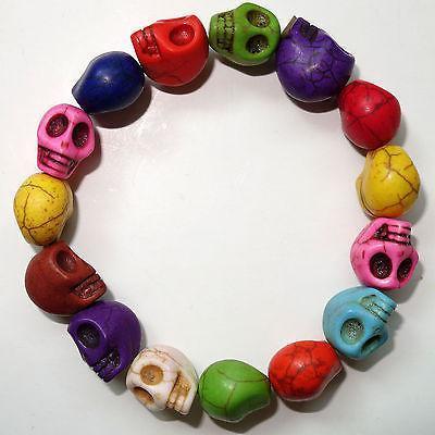 Elastic Skull Charm Bead Bracelet Wristband Bangle Ladies Womens Girls Jewellery