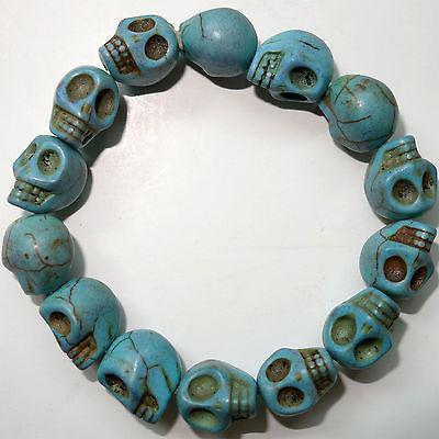 Elastic Turquoise Skull Charm Bead Bracelet Wristband Bangle Ladies Womens Girls Elastic Turquoise Skull Charm Bead Bracelet Wristband Bangle Ladies Womens Girls