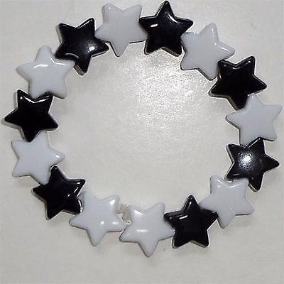 Elasticated Black White Star Bead Bracelet Wristband Bangle Kids Girls Jewellery