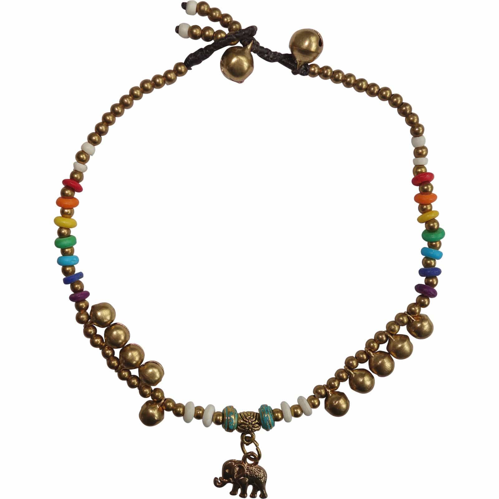 Elephant Anklet Foot Chain Ankle Bracelet Bells Rainbow Gold Colour Jewellery