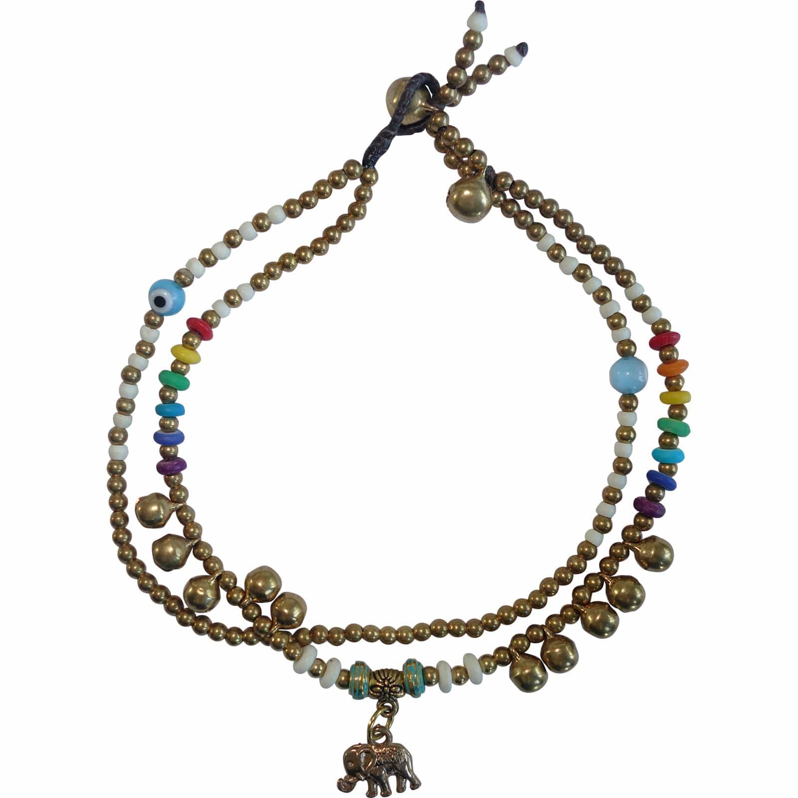Elephant Anklet Foot Chain Ankle Bracelet Rainbow Gold Colour Beads Jewellery