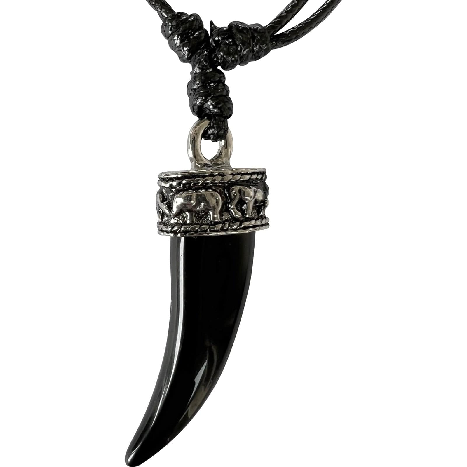Elephant Tooth Horn Tusk Pendant Necklace Black Cord Chain Mens Ladies Jewellery