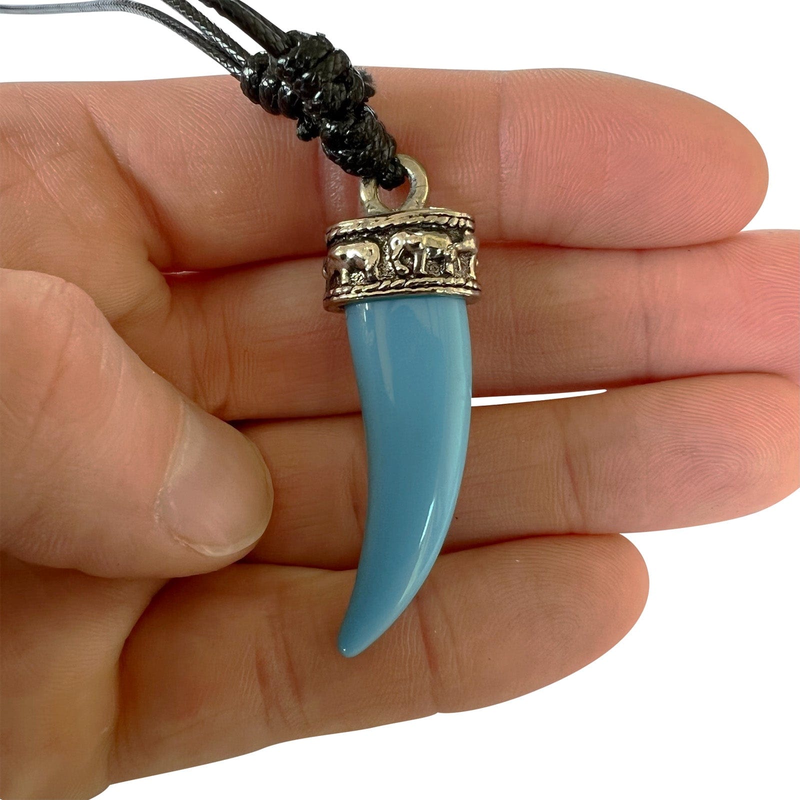 Elephant Tooth Horn Tusk Pendant Necklace Black Cord Chain Mens Womens Jewellery