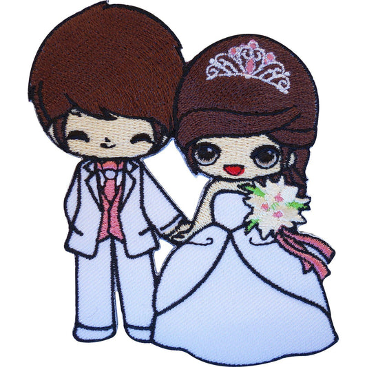 Embroidered Iron On Wedding Patch Sew On Badge Bride in Dress Groom Decoration