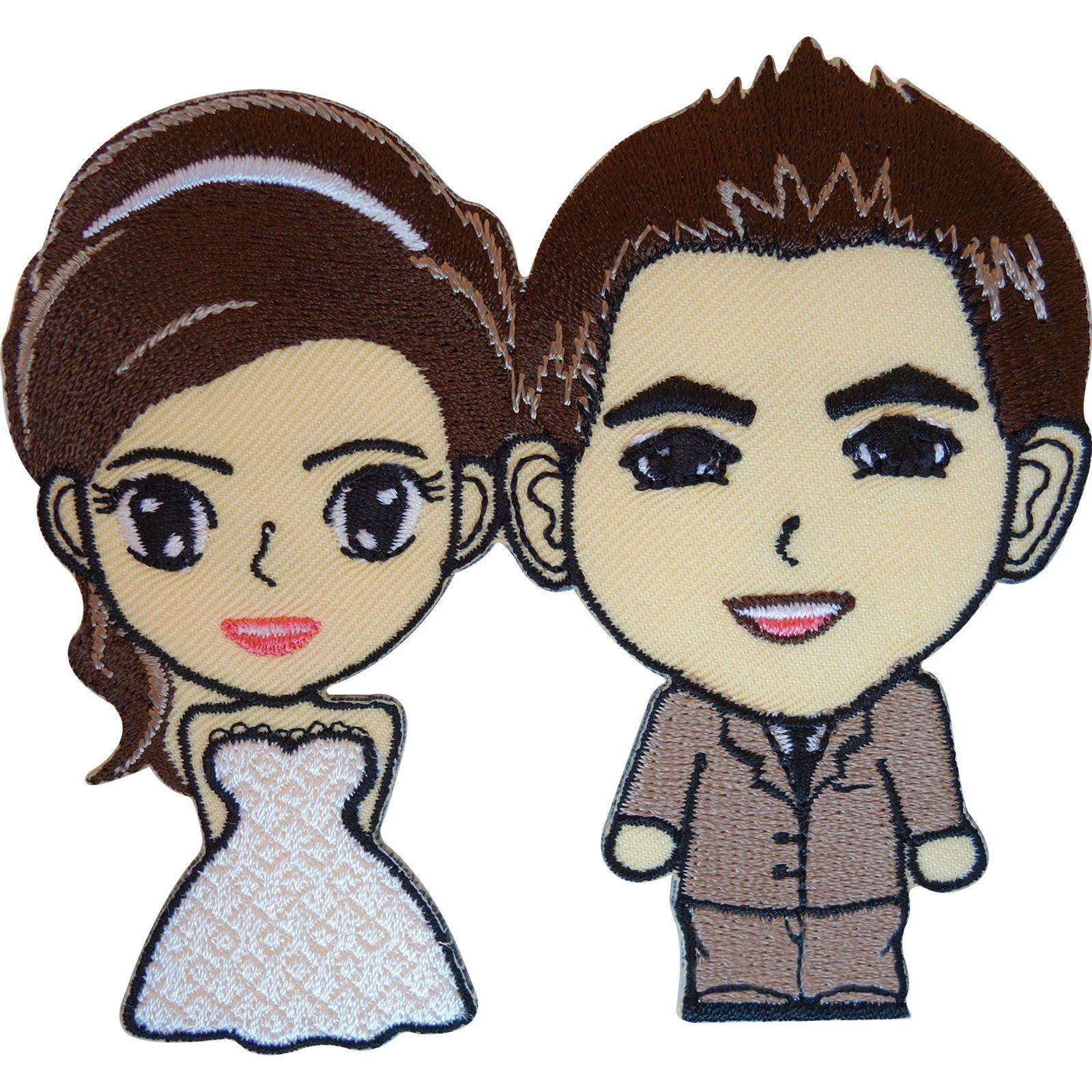 Embroidered Iron On Wedding Patch Sew On Badge Bride in Dress Groom Embroidery